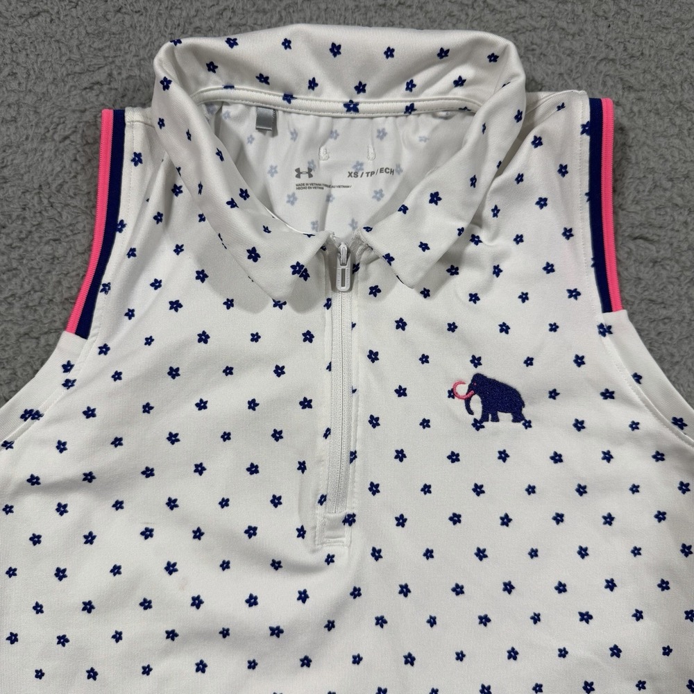 Under Armour Tank Top Golf Womens XS White Floral 1/4 Zip Sleeveless Lightweight - Picture 2 of 7